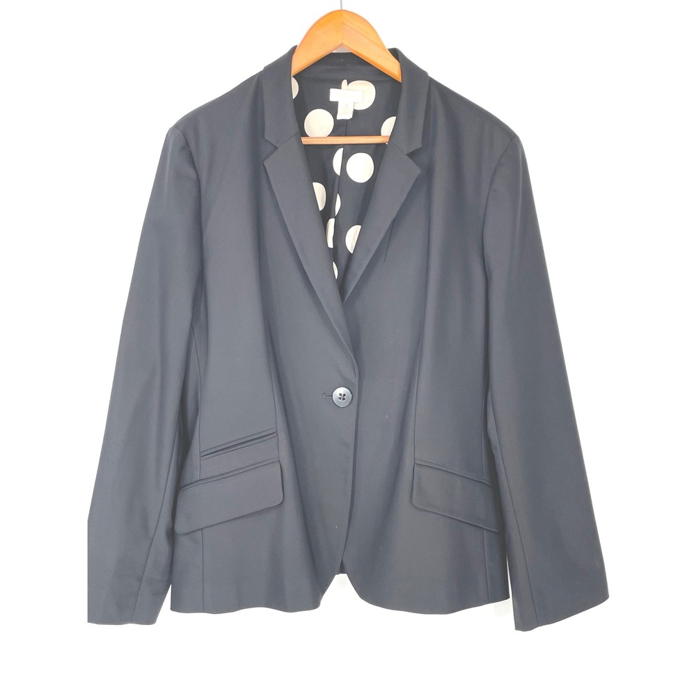 Chicos Women Blazer 3 XL/16 Black Single Button Polka Dot Lining Office Business
